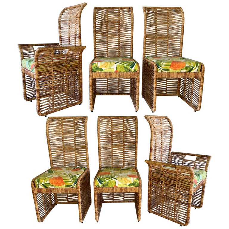 Rattan Rope Jute Wrapped 6Piece Dining Chairs For Sale at 1stDibs