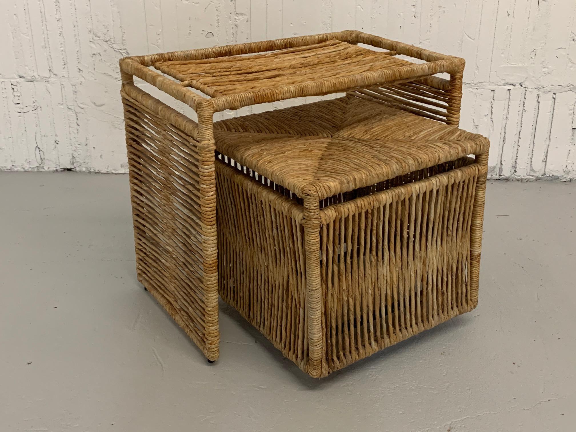 Late 20th Century Rattan Rope Jute Wrapped Nesting Tables For Sale