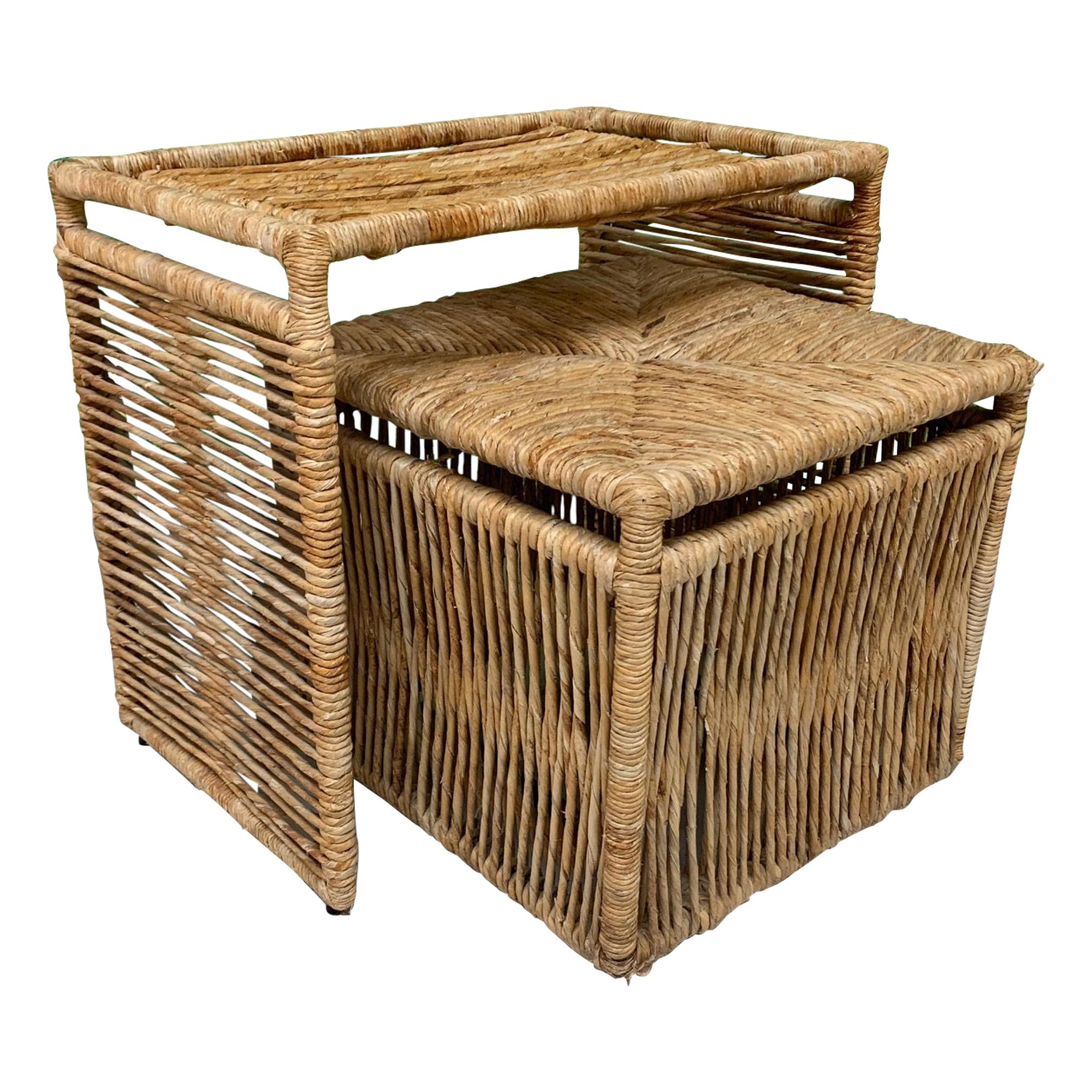Rattan Rope Jute Wrapped Nesting Tables For Sale