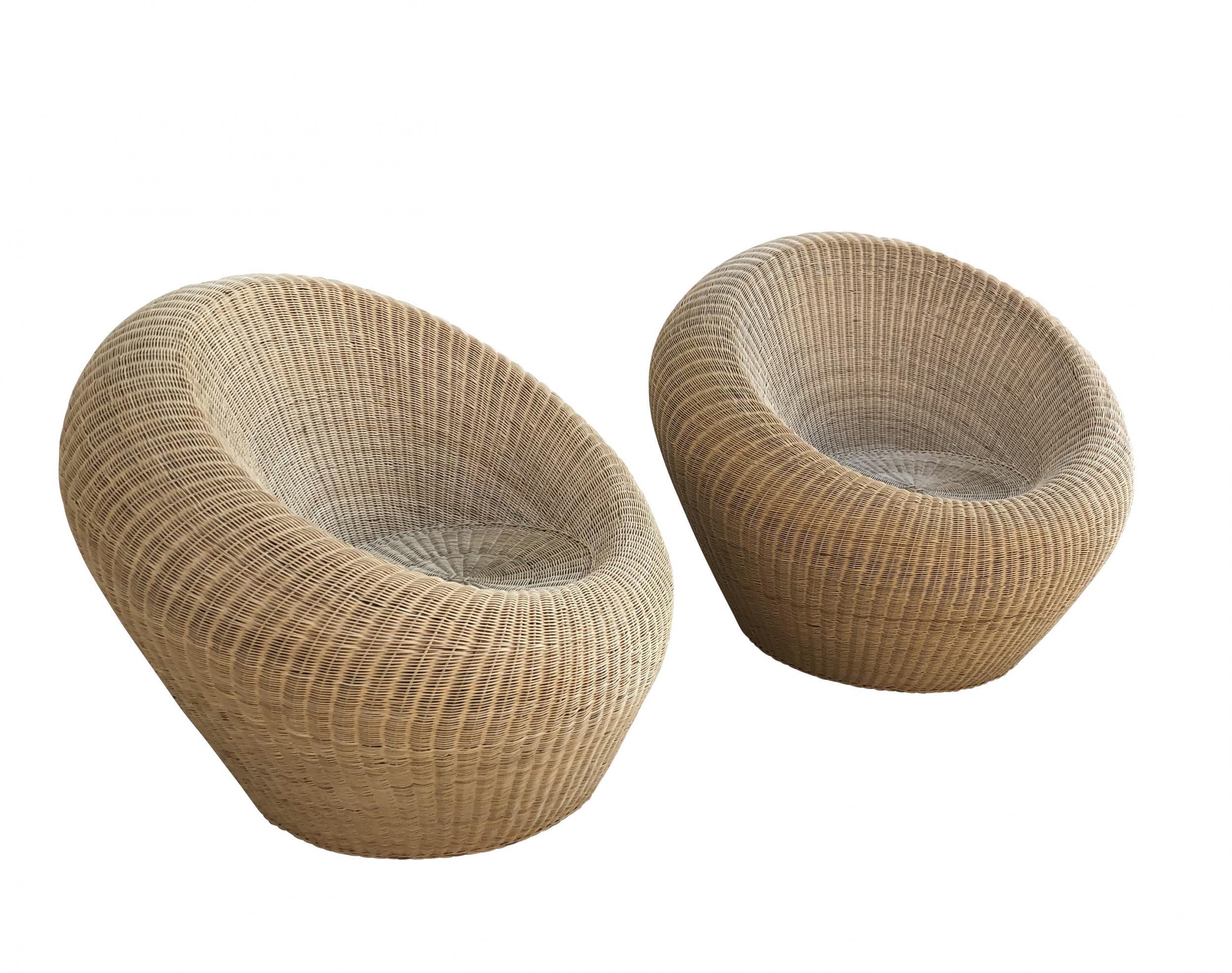 Mid-Century Modern Rattan Round Chairs by Isamu Kenmochi