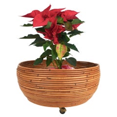 Rattan Round Flower Stand Plant Holder in the Style of Vivai Del Sud Italy 1960s