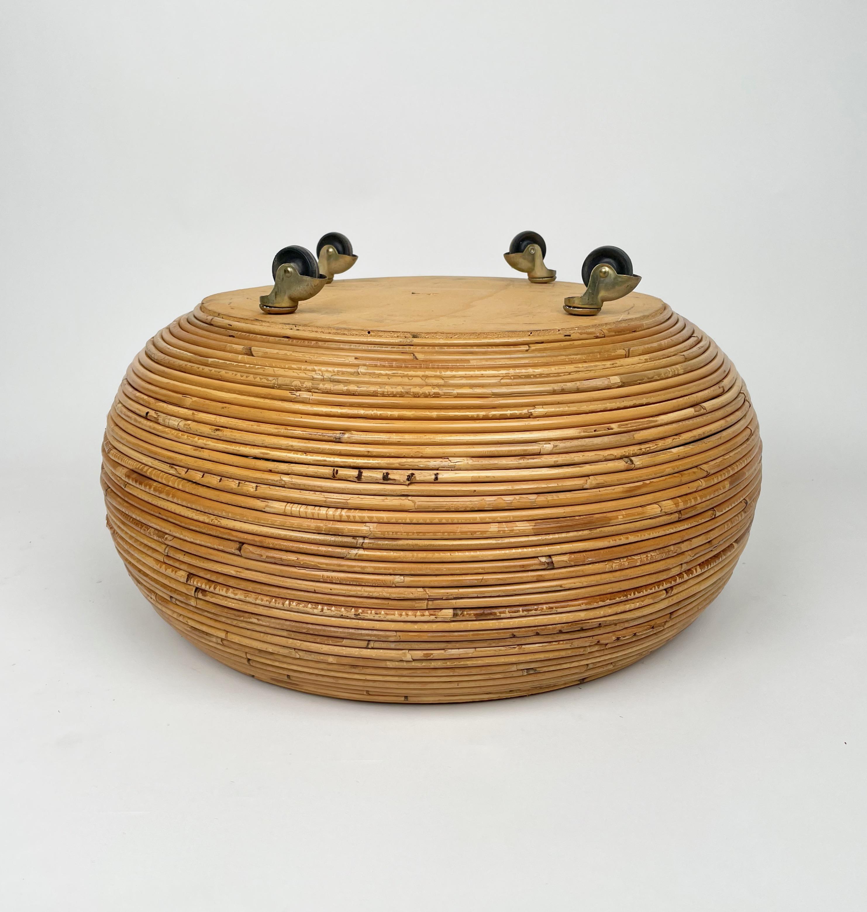 Rattan Round Flower Stand Plant Holder, Italy, 1960s 3