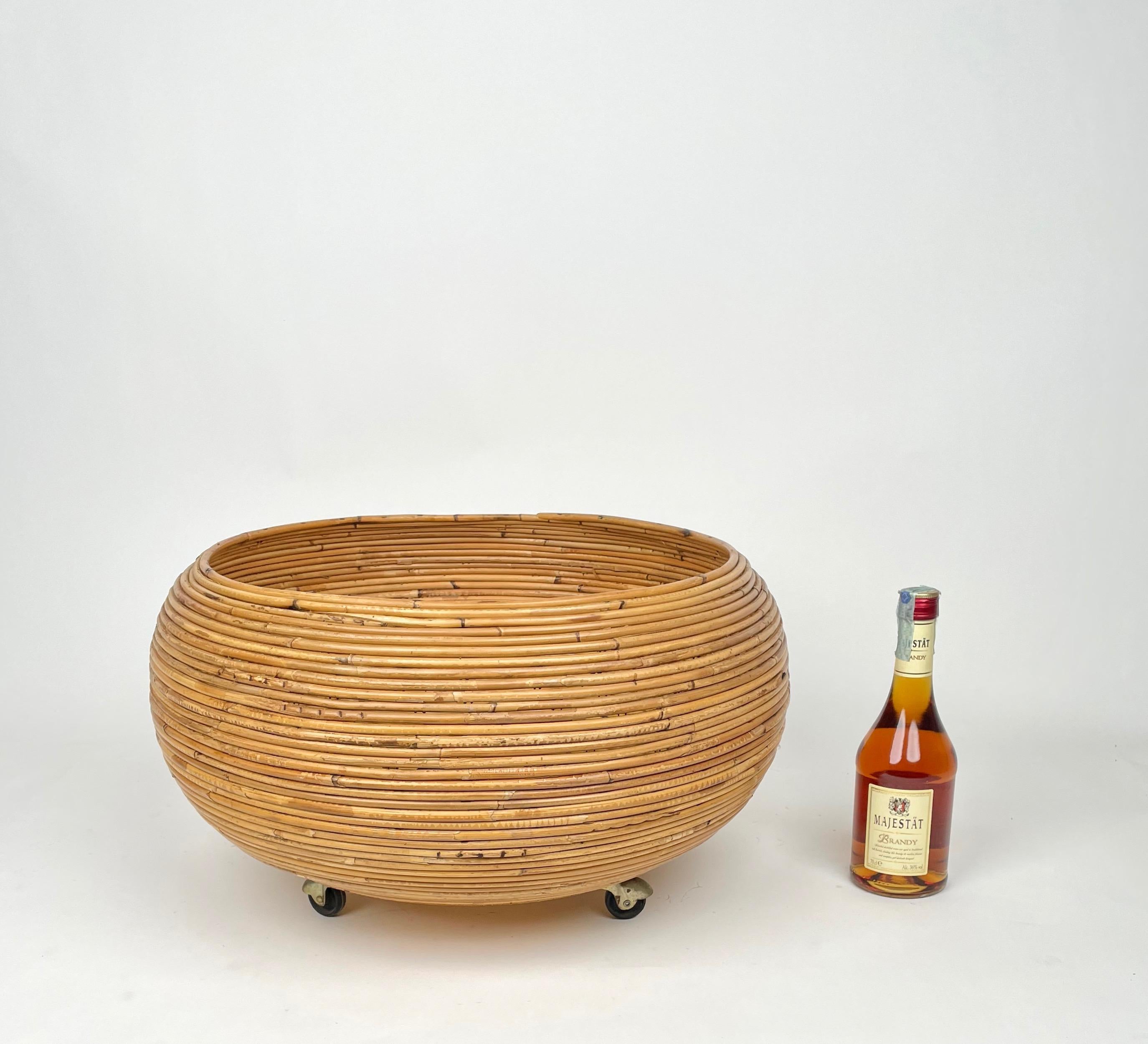 Rattan Round Flower Stand Plant Holder, Italy, 1960s 1