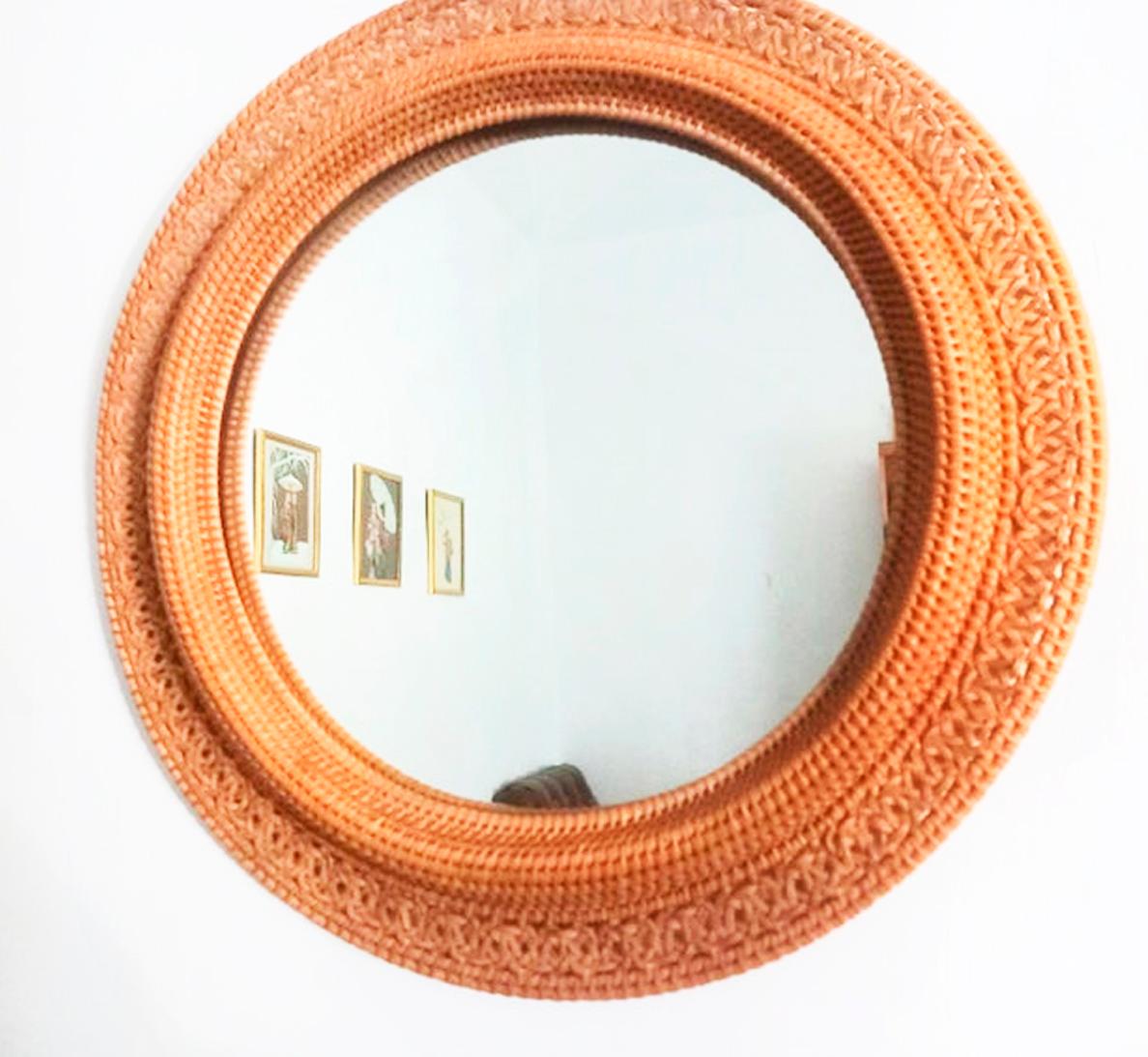 Other Rattan Round Mirror Mid Century Modern For Sale