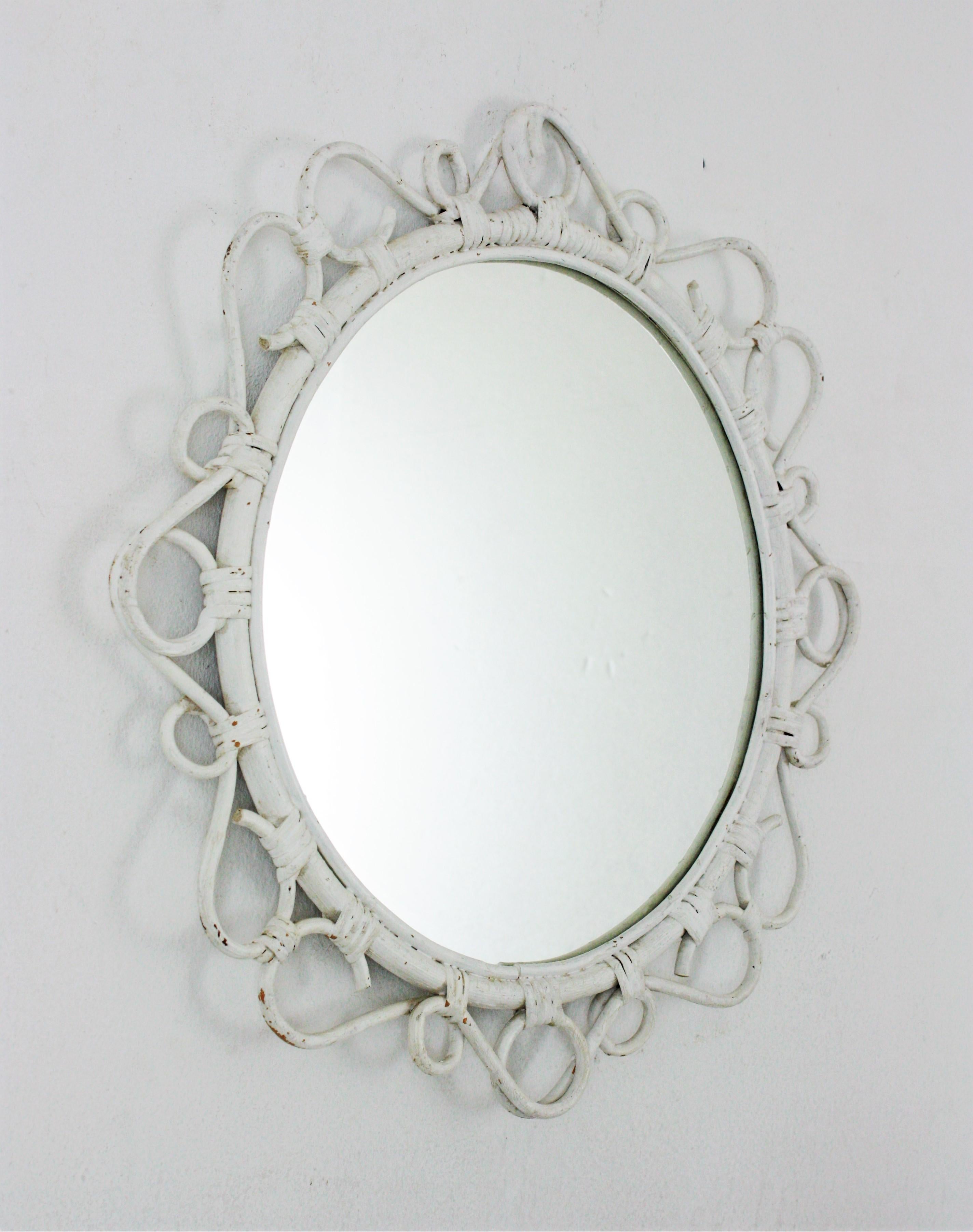 white rattan wall mirror
