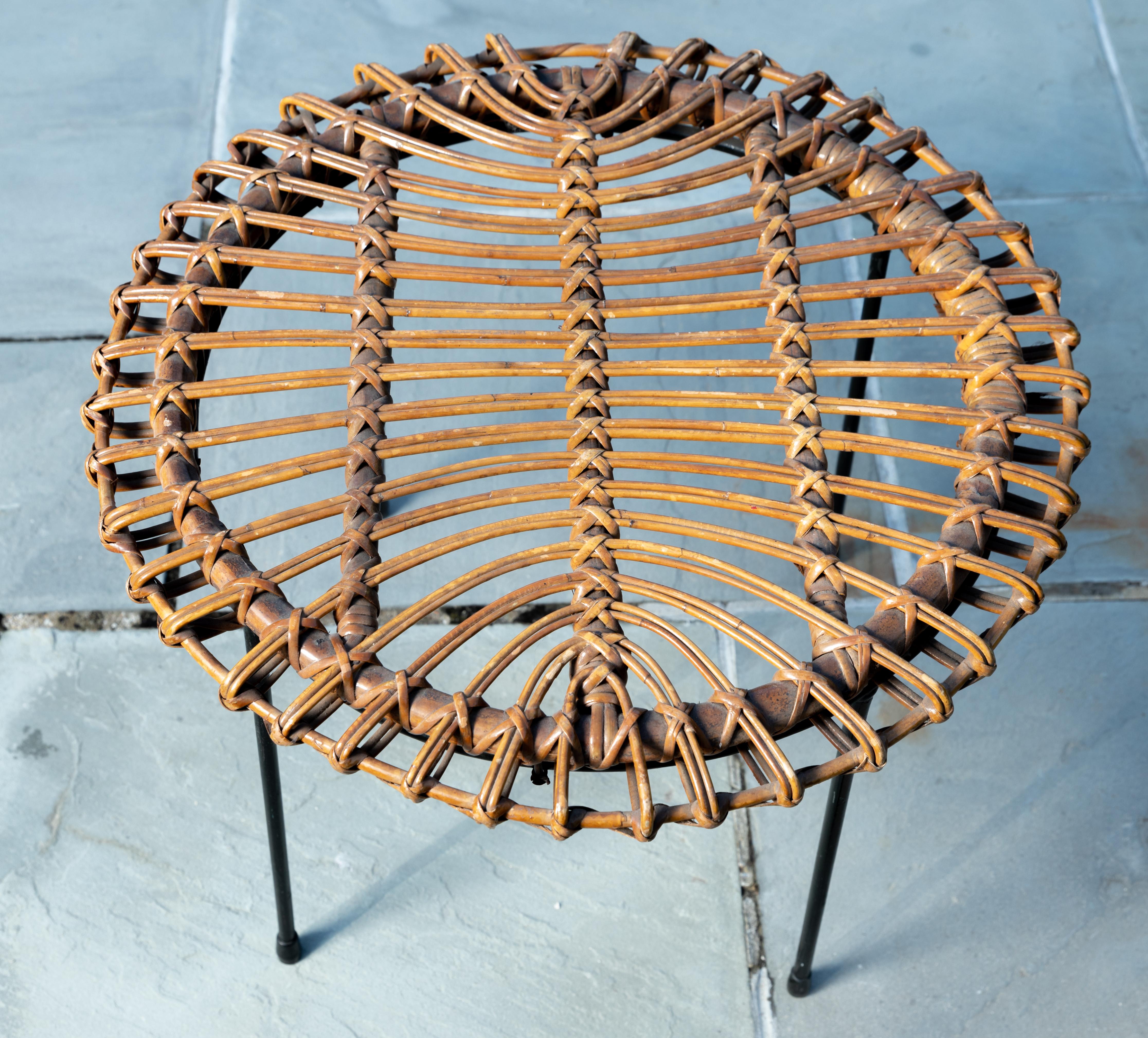 rattan and metal side table