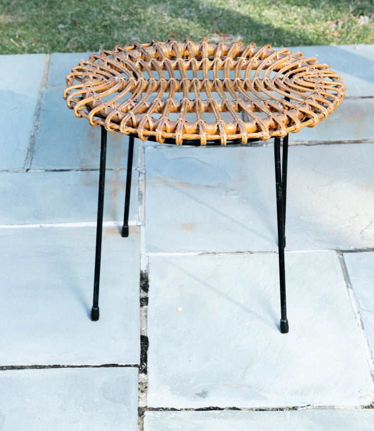Rattan Round Side Table with Black Metal Base at 1stDibs rattan and