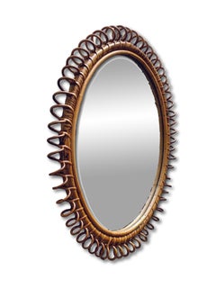 Rattan Round Wall Mirror, Italy 1960s