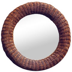 Rattan Round Wall Mirror, Italy 1960s