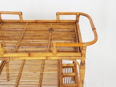 Rattan & Rush Italian 1960s Serving Bar Cart Attributed to Bonacina