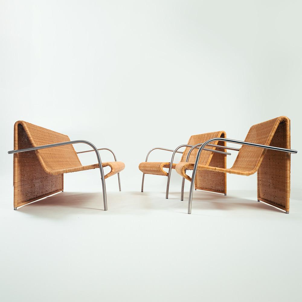 Rattan seating group set with waved back, 1990s 6
