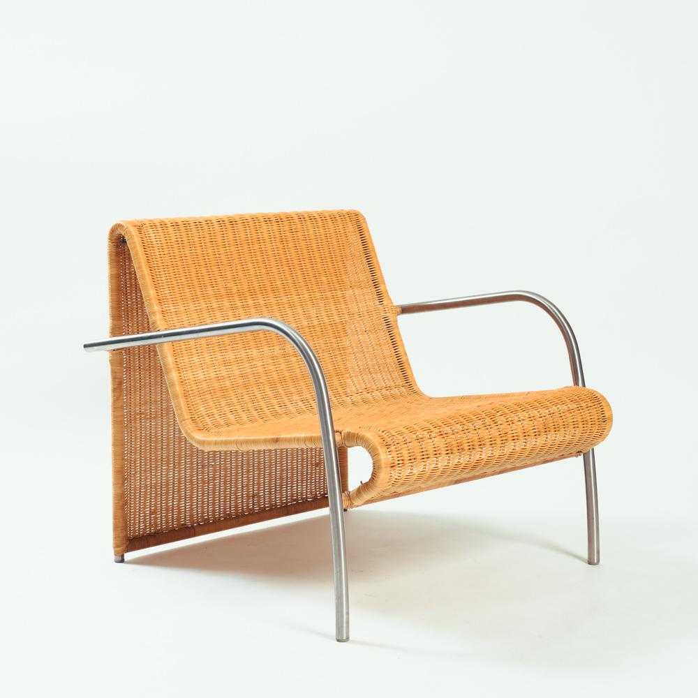 Stainless Steel Rattan seating group set with waved back, 1990s