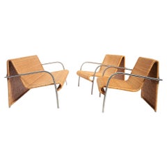 Rattan seating group set with waved back, 1990s