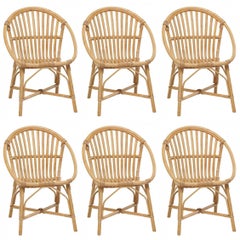 Rattan Set of Six Armchairs