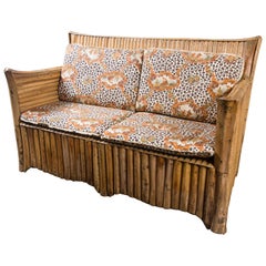 Rattan Settee with Schumacher Fabric Cushions, 1920s