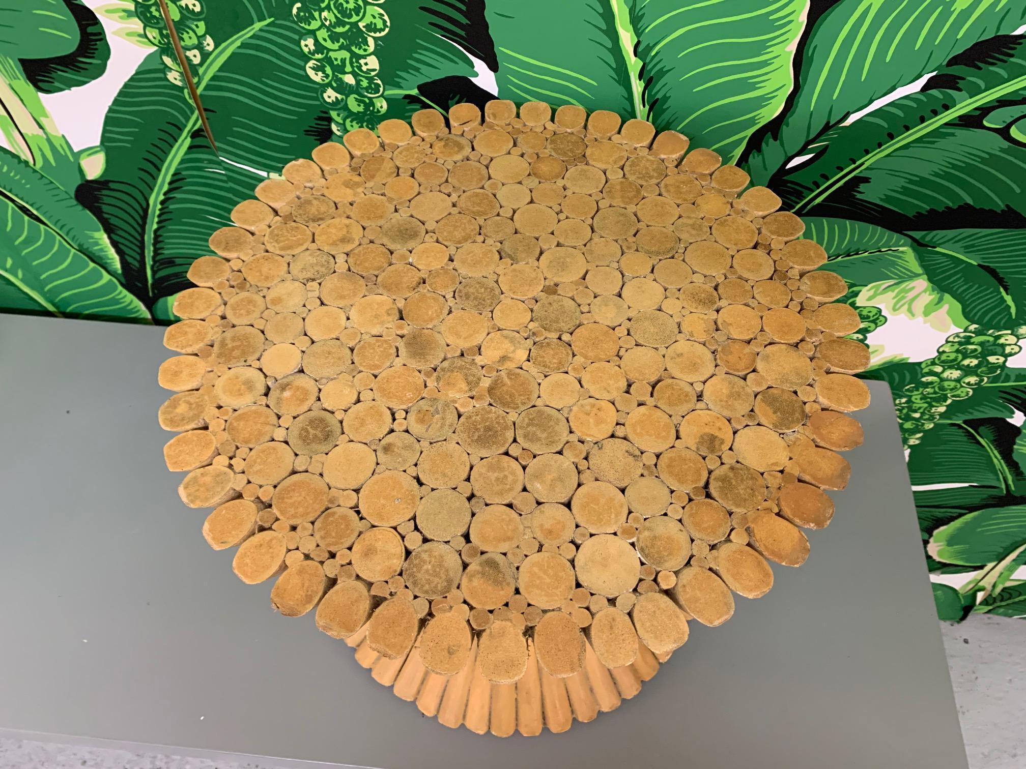 Late 20th Century Rattan Sheaf of Wheat Footstool or Side Table in the Manner of McGuire For Sale
