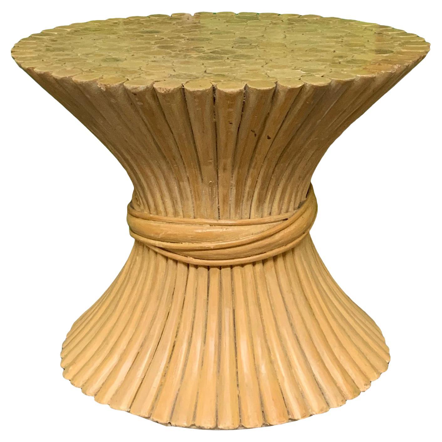 Rattan Sheaf of Wheat Footstool or Side Table in the Manner of McGuire For Sale