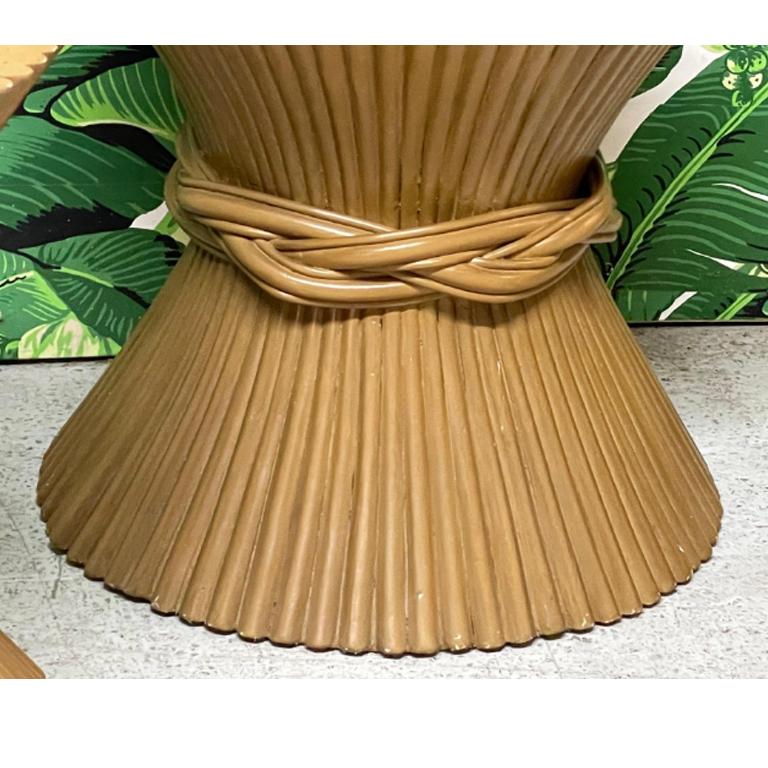 Rattan Sheaf of Wheat Side Tables in the Manner of McGuire 1