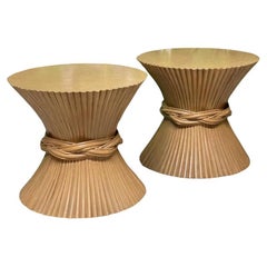 Rattan Sheaf of Wheat Side Tables in the Manner of McGuire