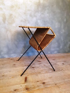Rattan Side Table and Magazine Rack, 1950s