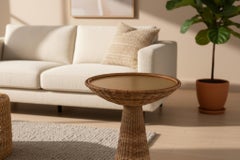 Rattan Side Table Hourglass with Brass Top
