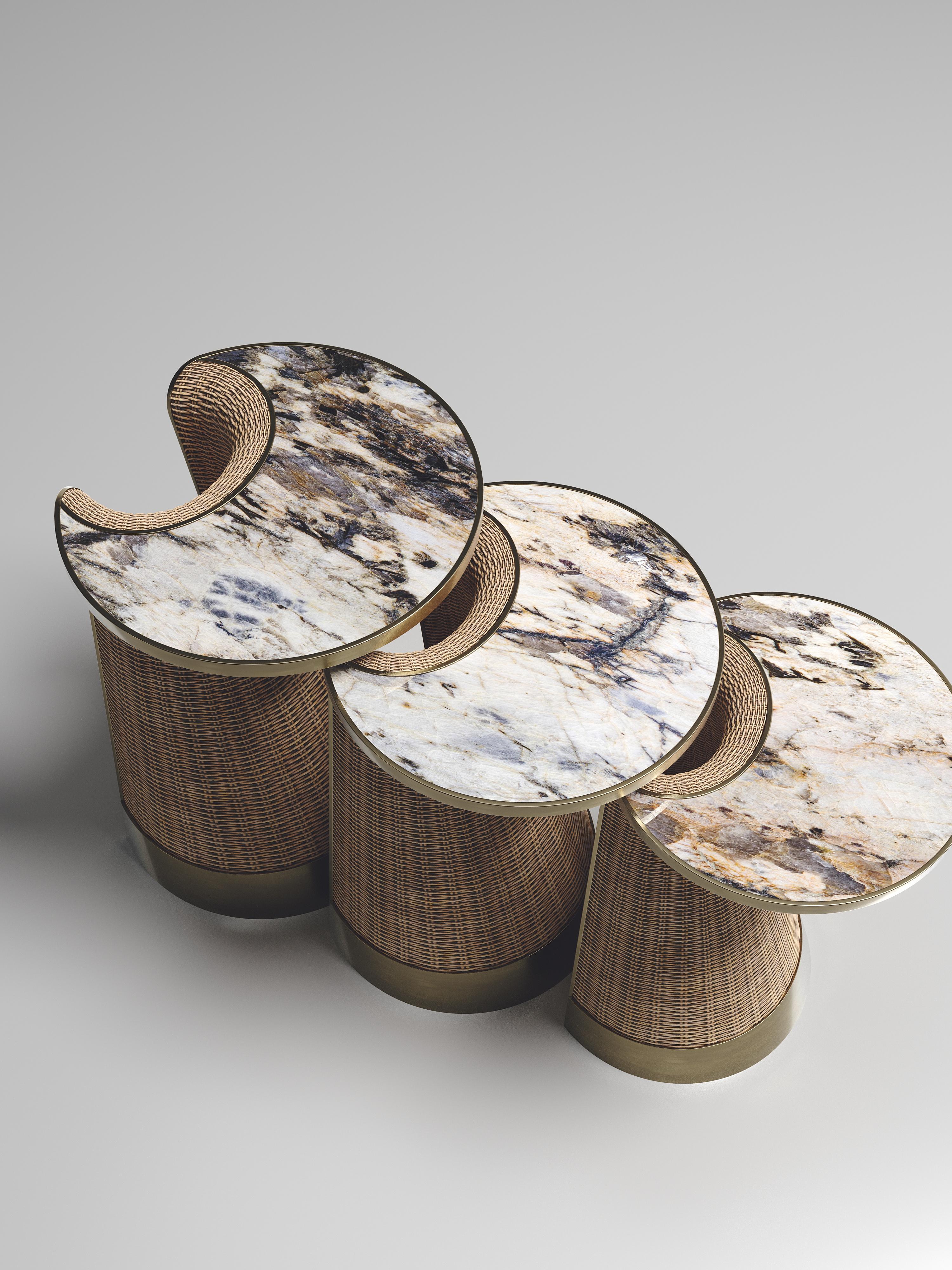 Beistelltisch aus Rattan mit Quarz- und Bronze-Patina-Messing-Intarsien aus Messing von R&Y Augousti im Angebot 8