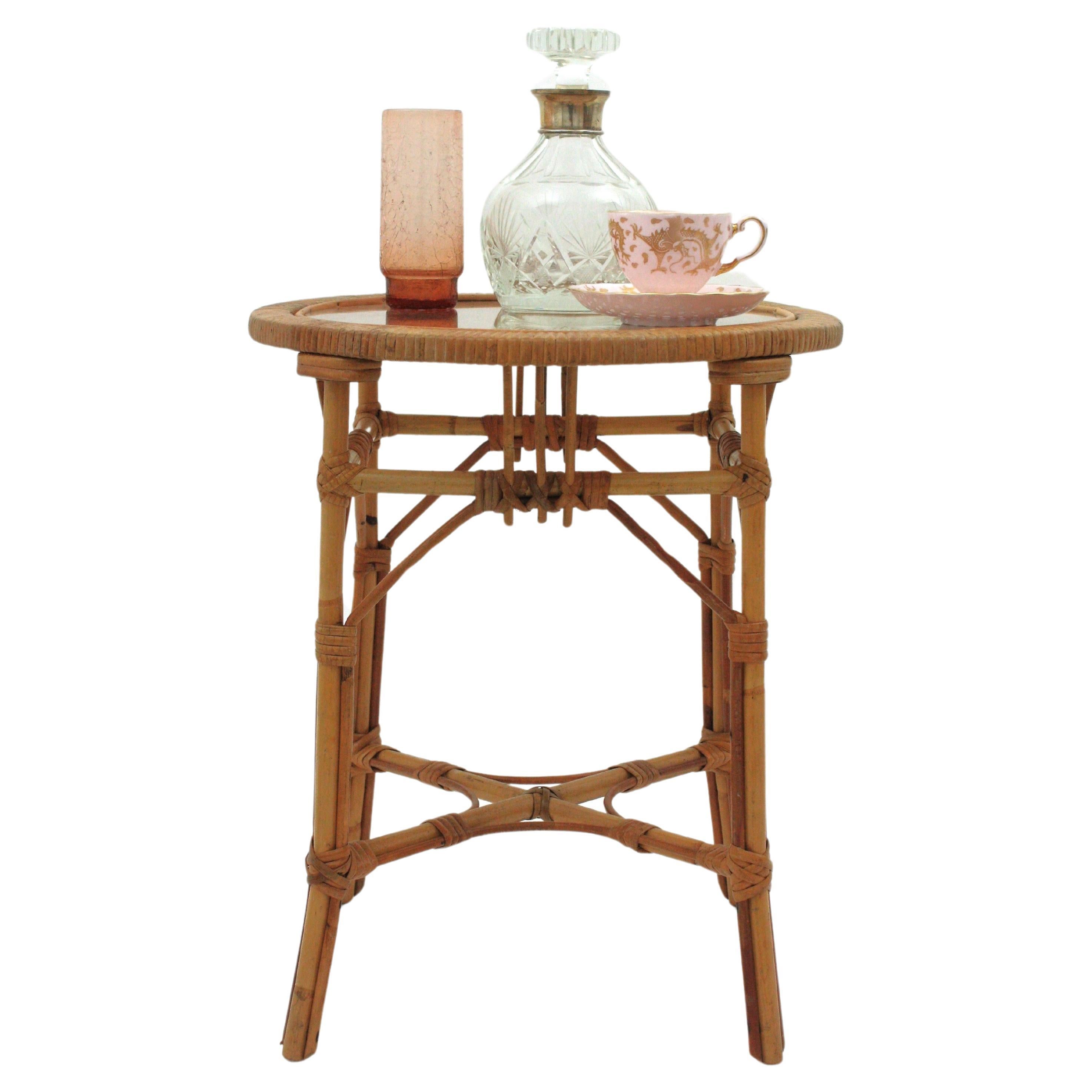 woven rattan side table
