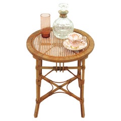 Vintage Rattan Side Table with Woven Wicker Top, France, 1960s