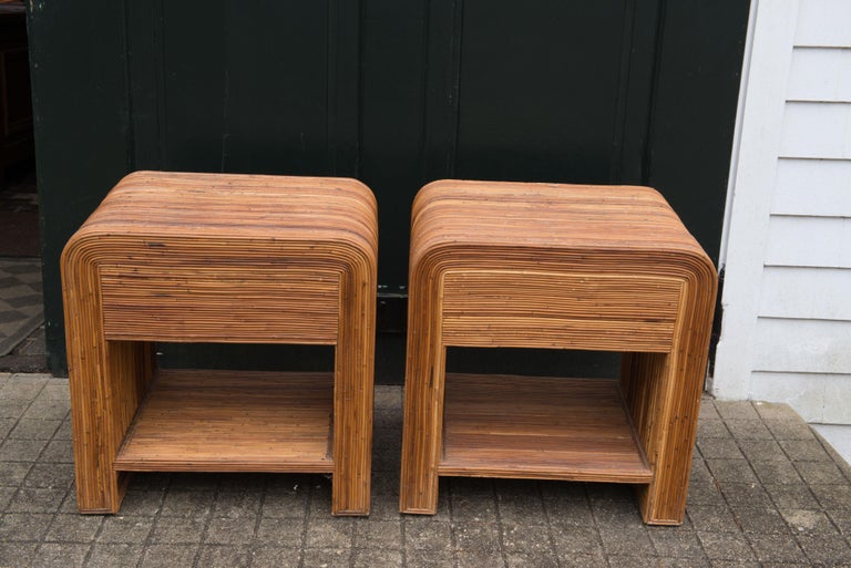 Rattan Side Tables with Drawer For Sale 9