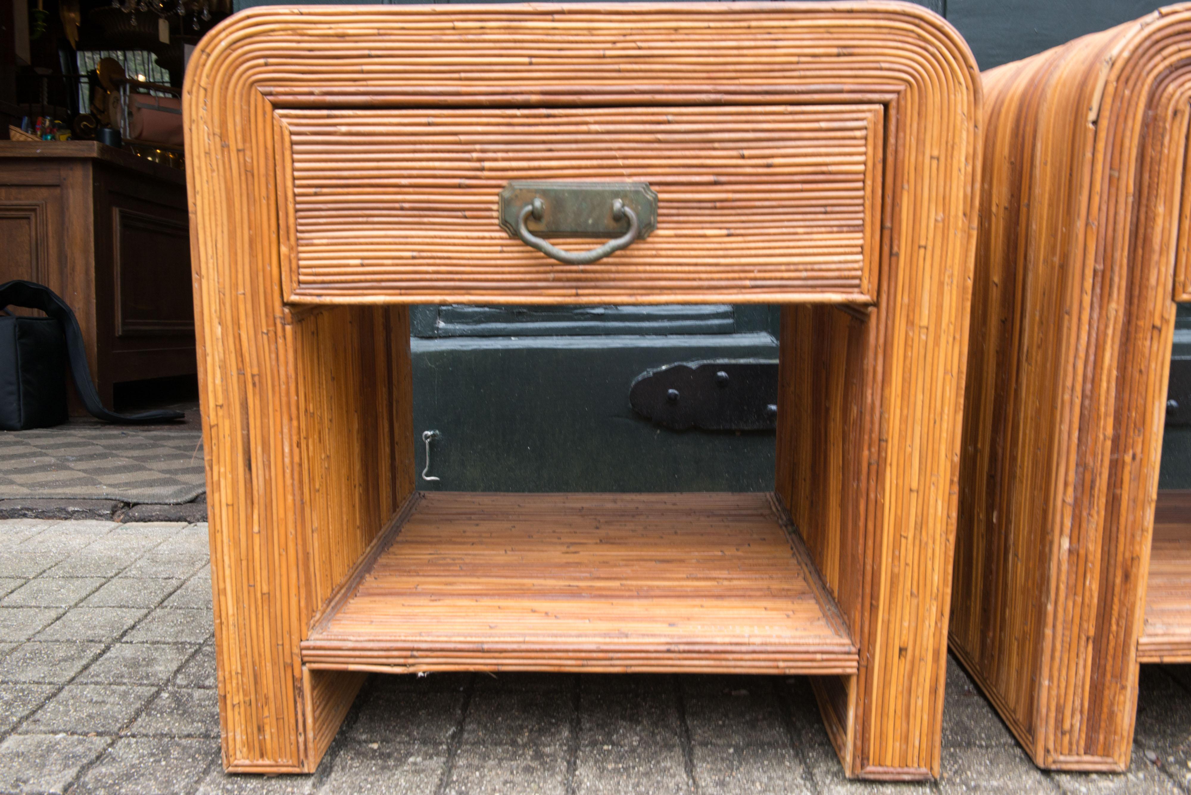 Late 20th Century Rattan Side Tables with Drawer