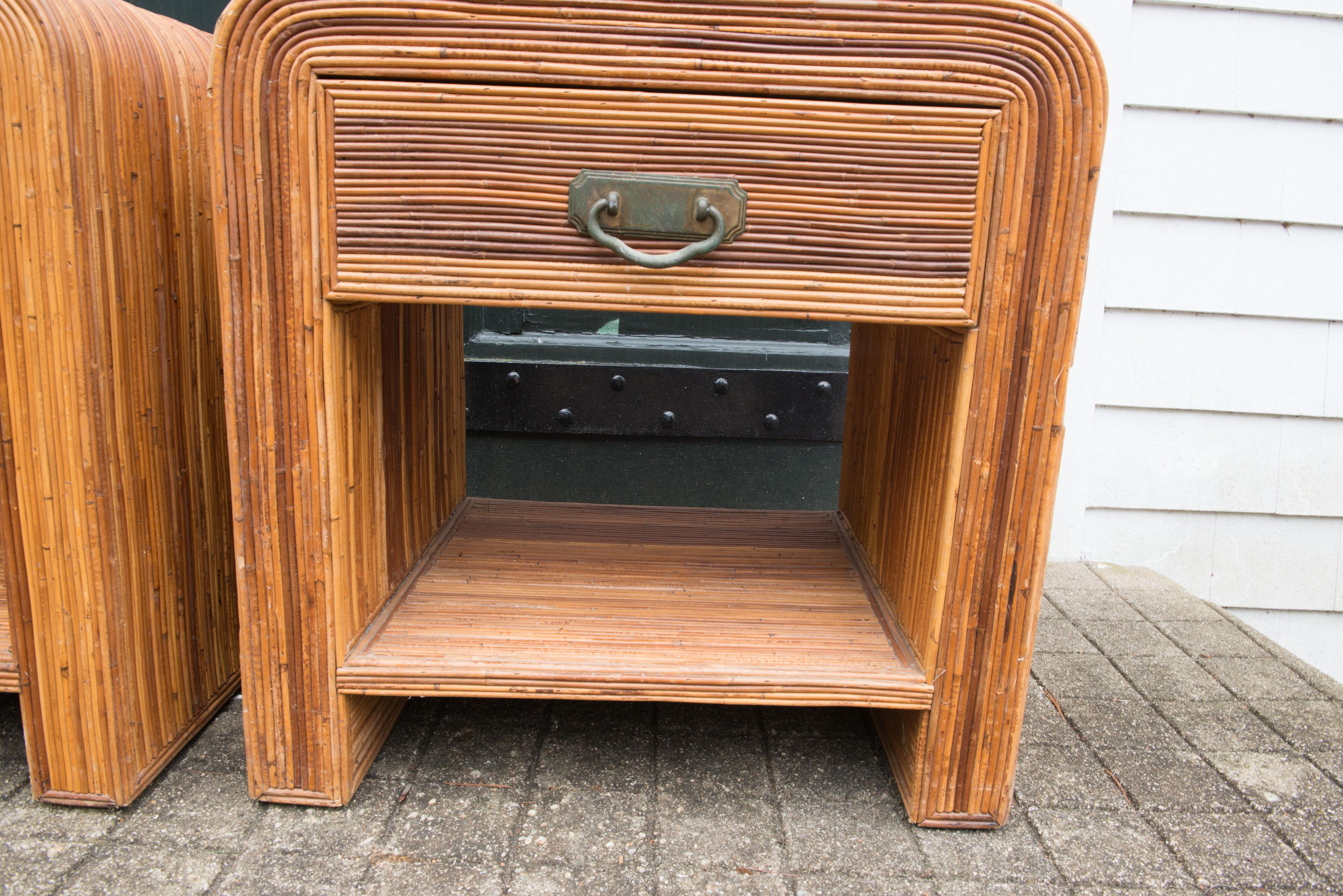 Bamboo Rattan Side Tables with Drawer