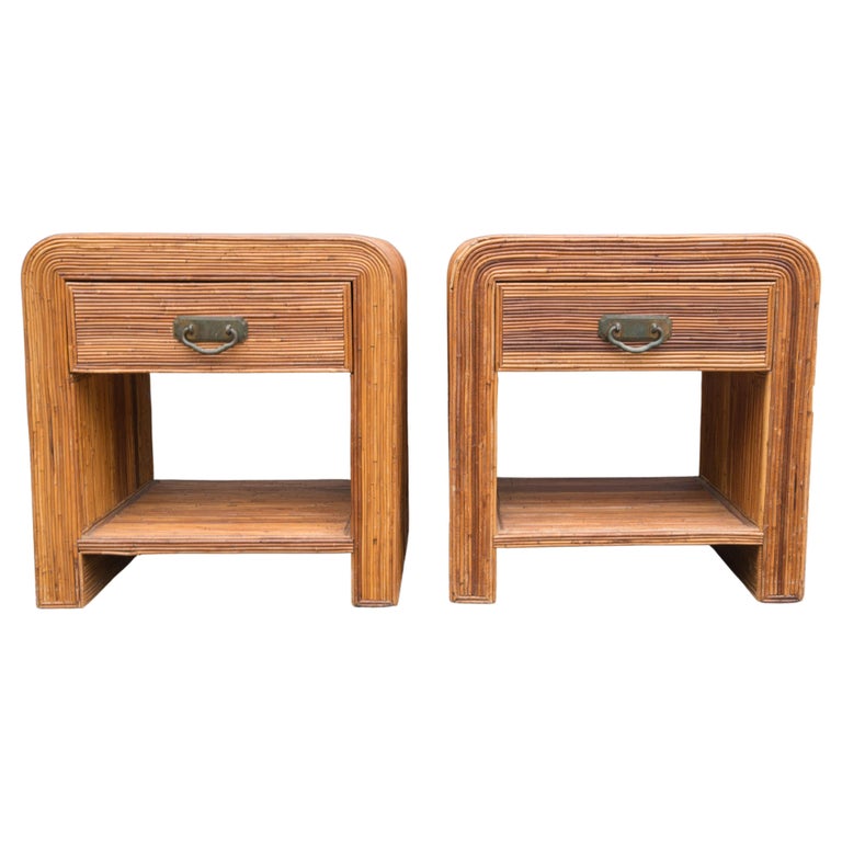 Rattan Side Tables with Drawer For Sale