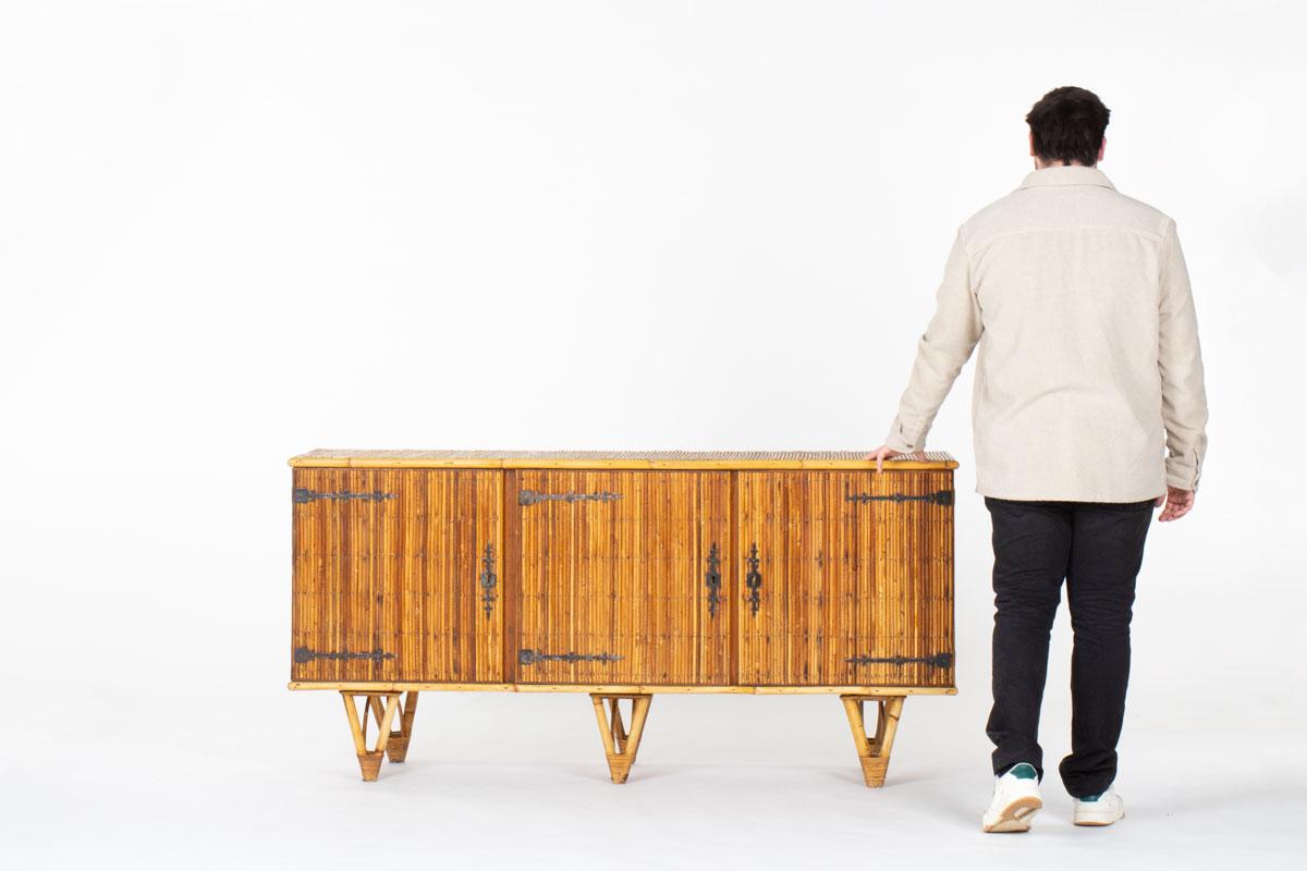 Sideboard aus Rattan in der Art von Adrien Audoux & Frida Minet, 1950er Jahre im Angebot 6