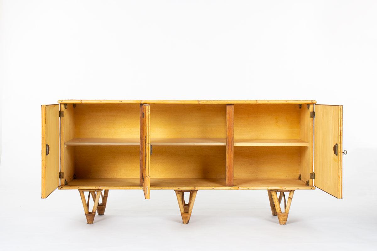 Sideboard aus Rattan in der Art von Adrien Audoux & Frida Minet, 1950er Jahre (Französisch) im Angebot