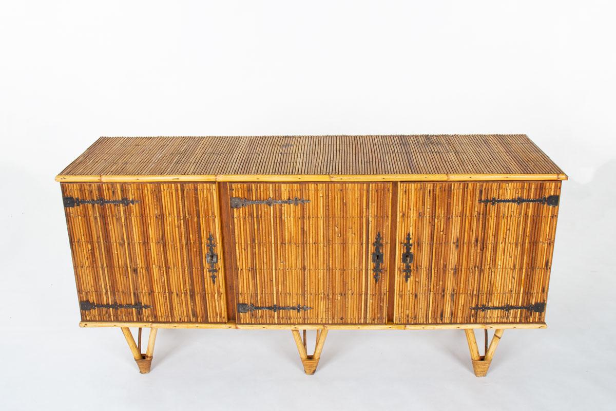 Sideboard aus Rattan in der Art von Adrien Audoux & Frida Minet, 1950er Jahre im Angebot 1