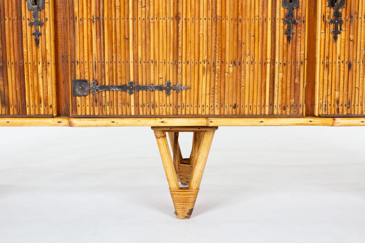 Sideboard aus Rattan in der Art von Adrien Audoux & Frida Minet, 1950er Jahre im Angebot 2