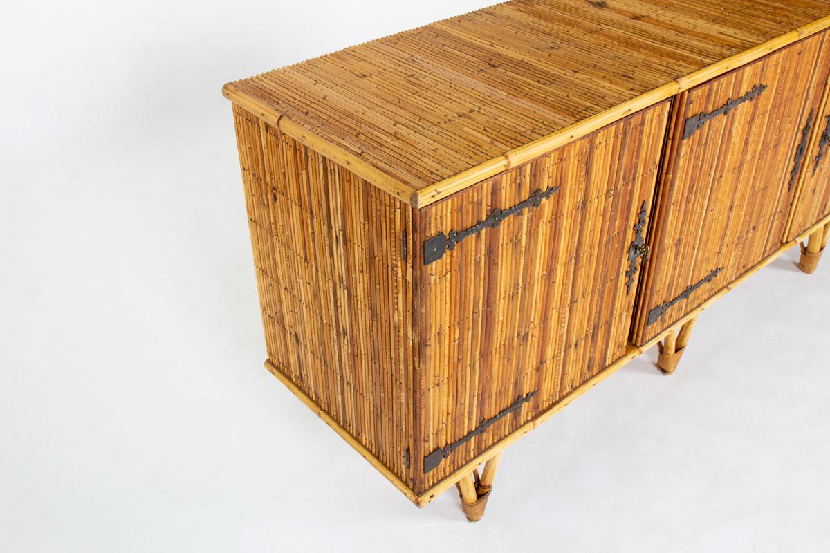 Sideboard aus Rattan in der Art von Adrien Audoux & Frida Minet, 1950er Jahre im Angebot 4