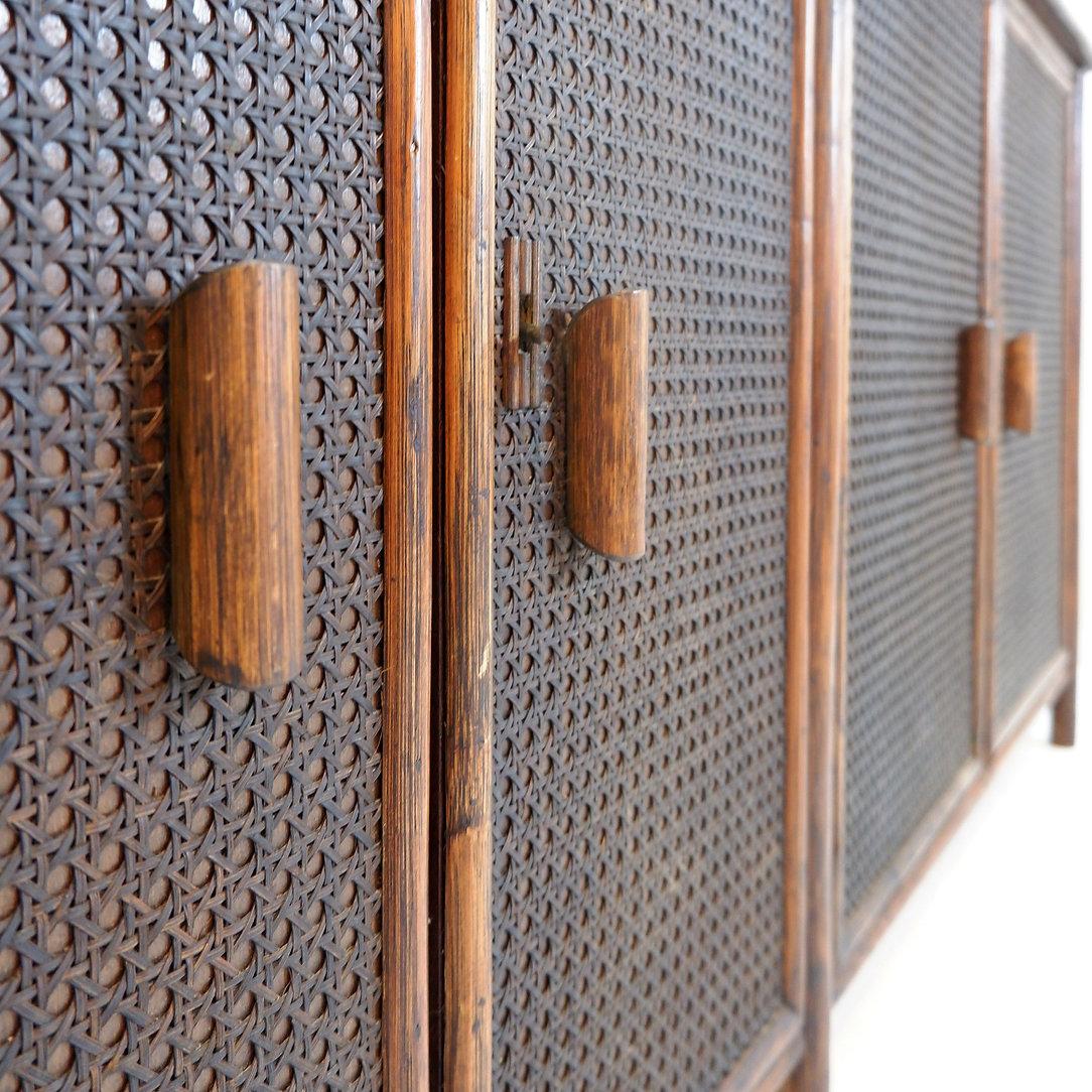 Rattan sideboard with bamboo handles - 1960s 2