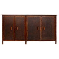 Rattan sideboard with bamboo handles - 1960s