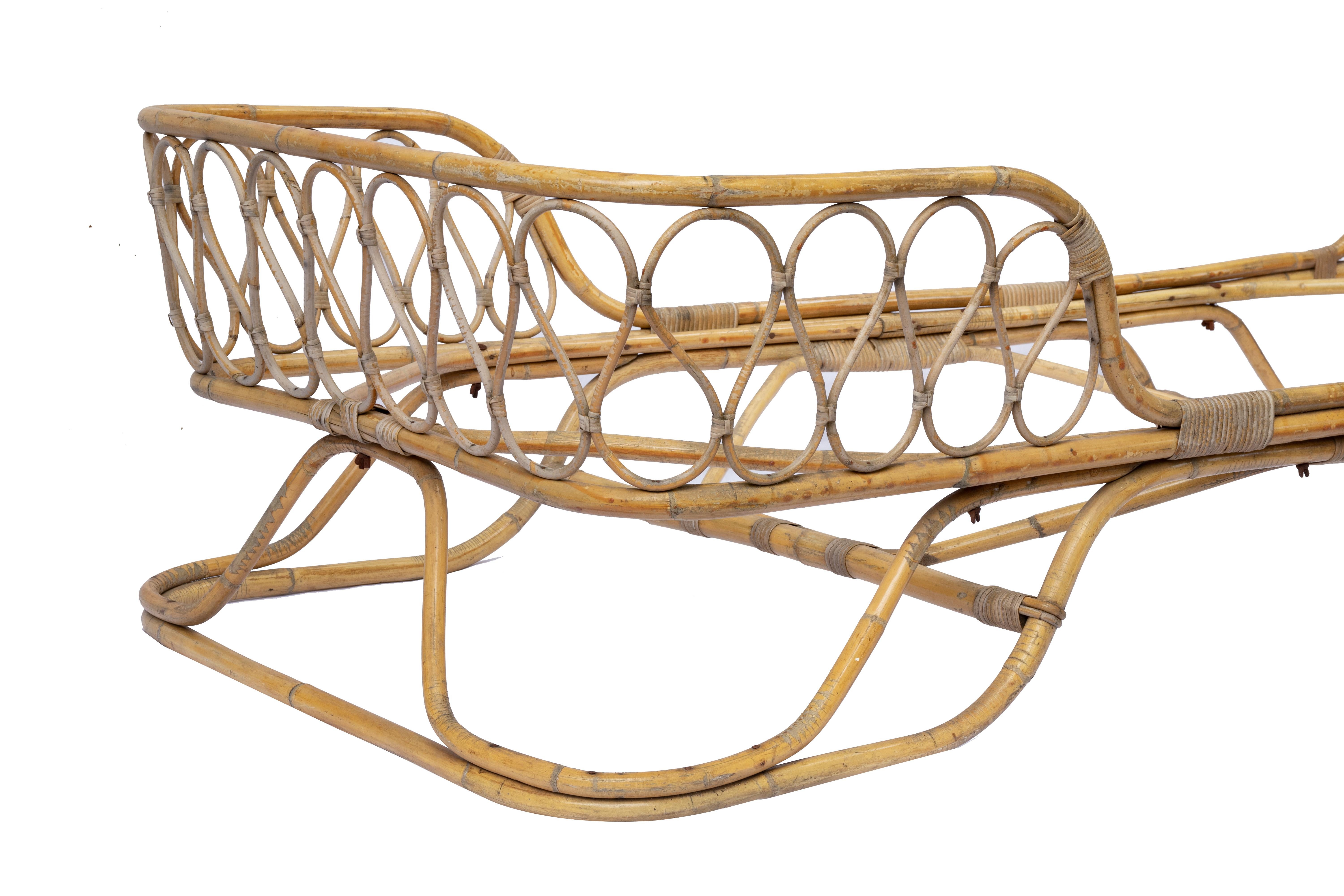 Mid-20th Century Rattan single bed attributed to Gio Ponti in Bamboo and Wicker, Italy, 1950s. For Sale
