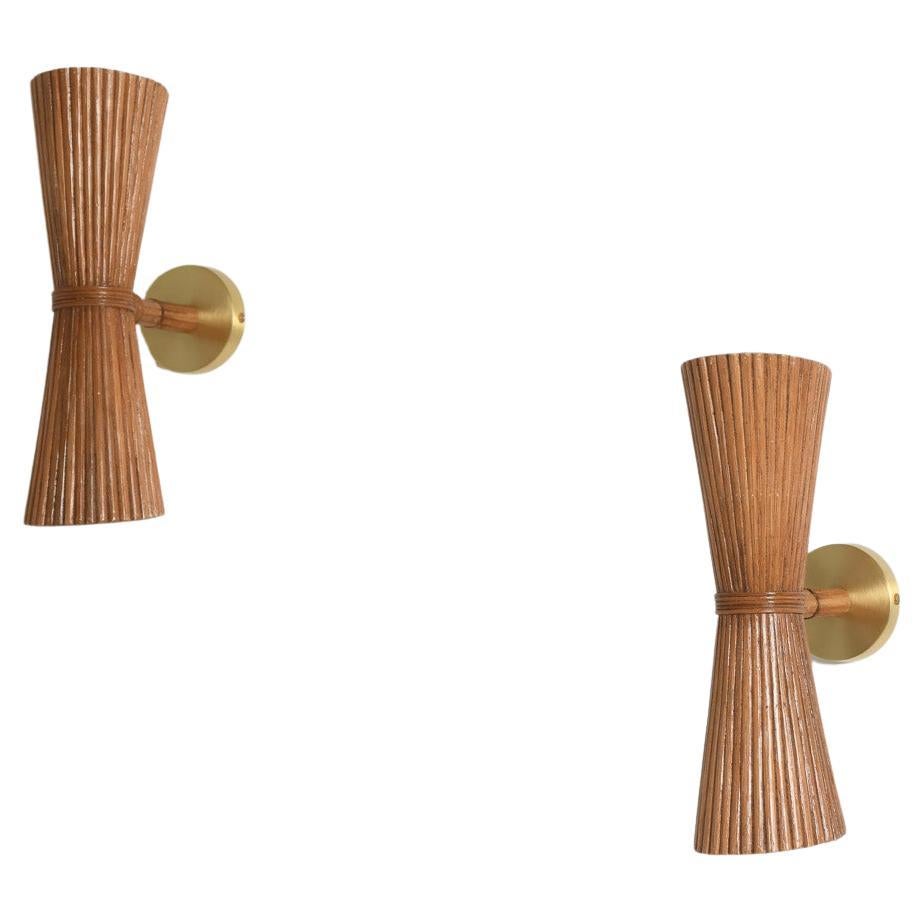 Rattan Slender Wall Sconce (Pair) For Sale
