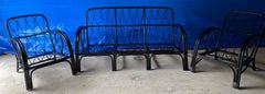 Rattan Sofa and 2 Matching Lounging Arm Chairs