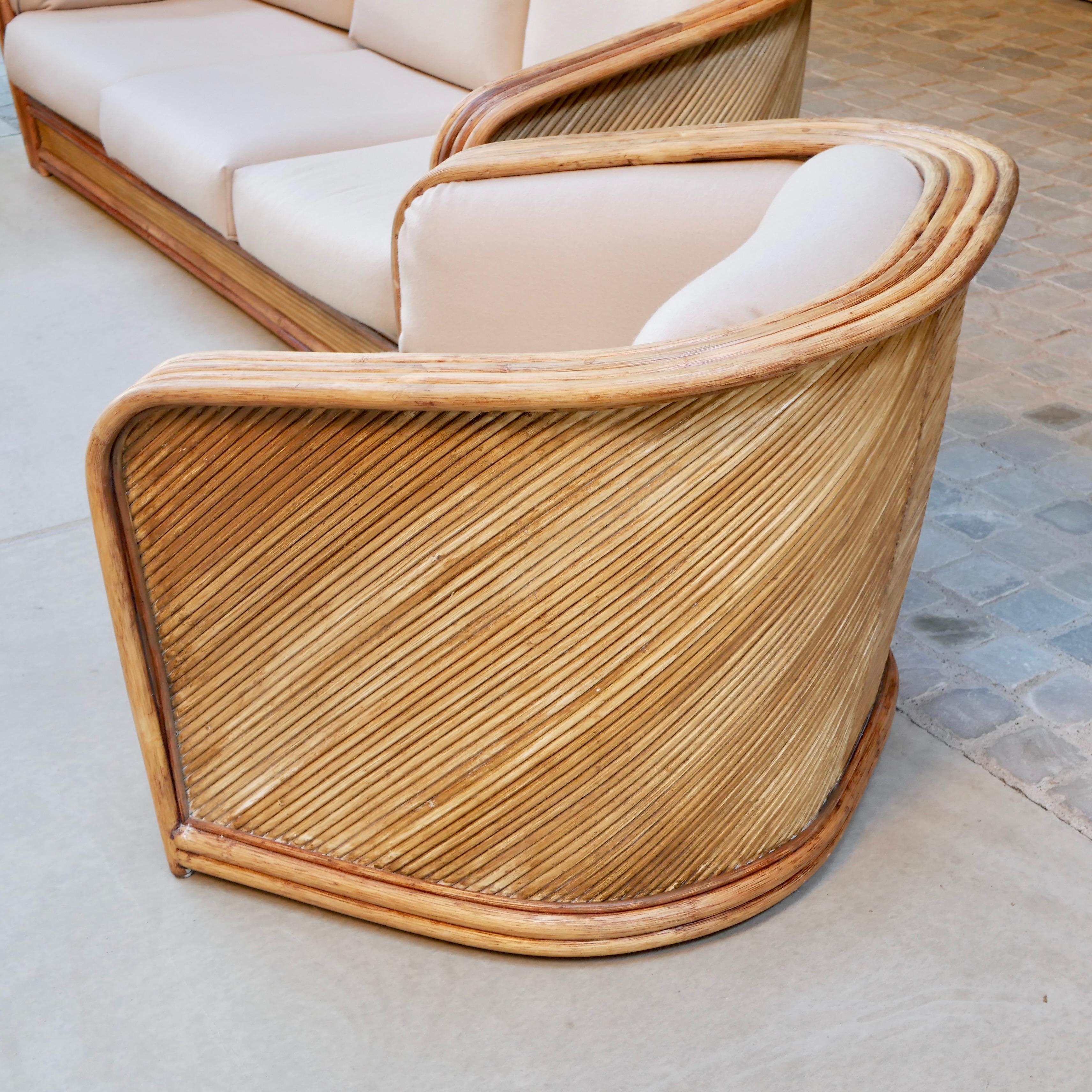 Rattan sofa and armchairs lounge set by Maugrion for Roche Bobois, France, 1980s 6