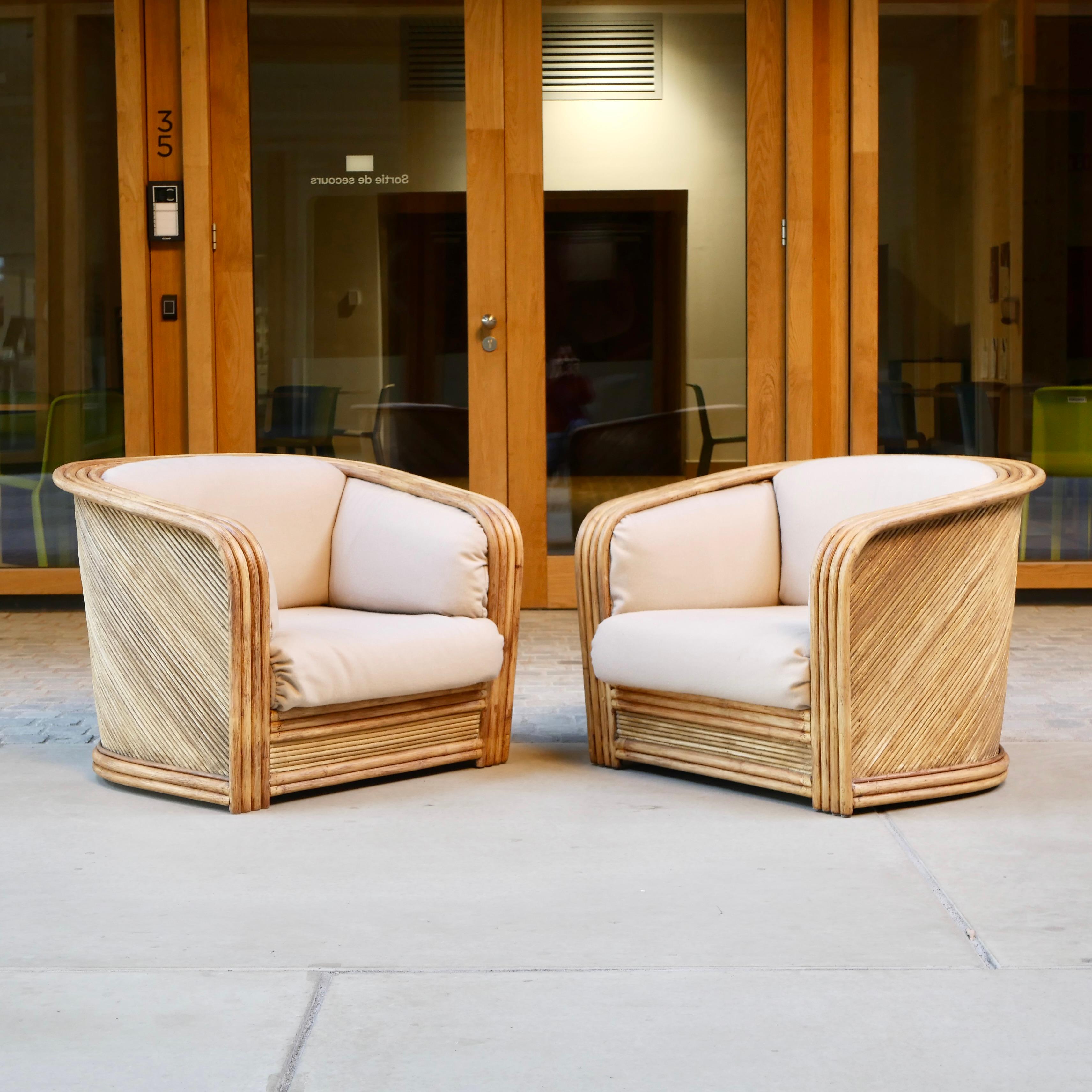Rattan sofa and armchairs lounge set by Maugrion for Roche Bobois, France, 1980s 9