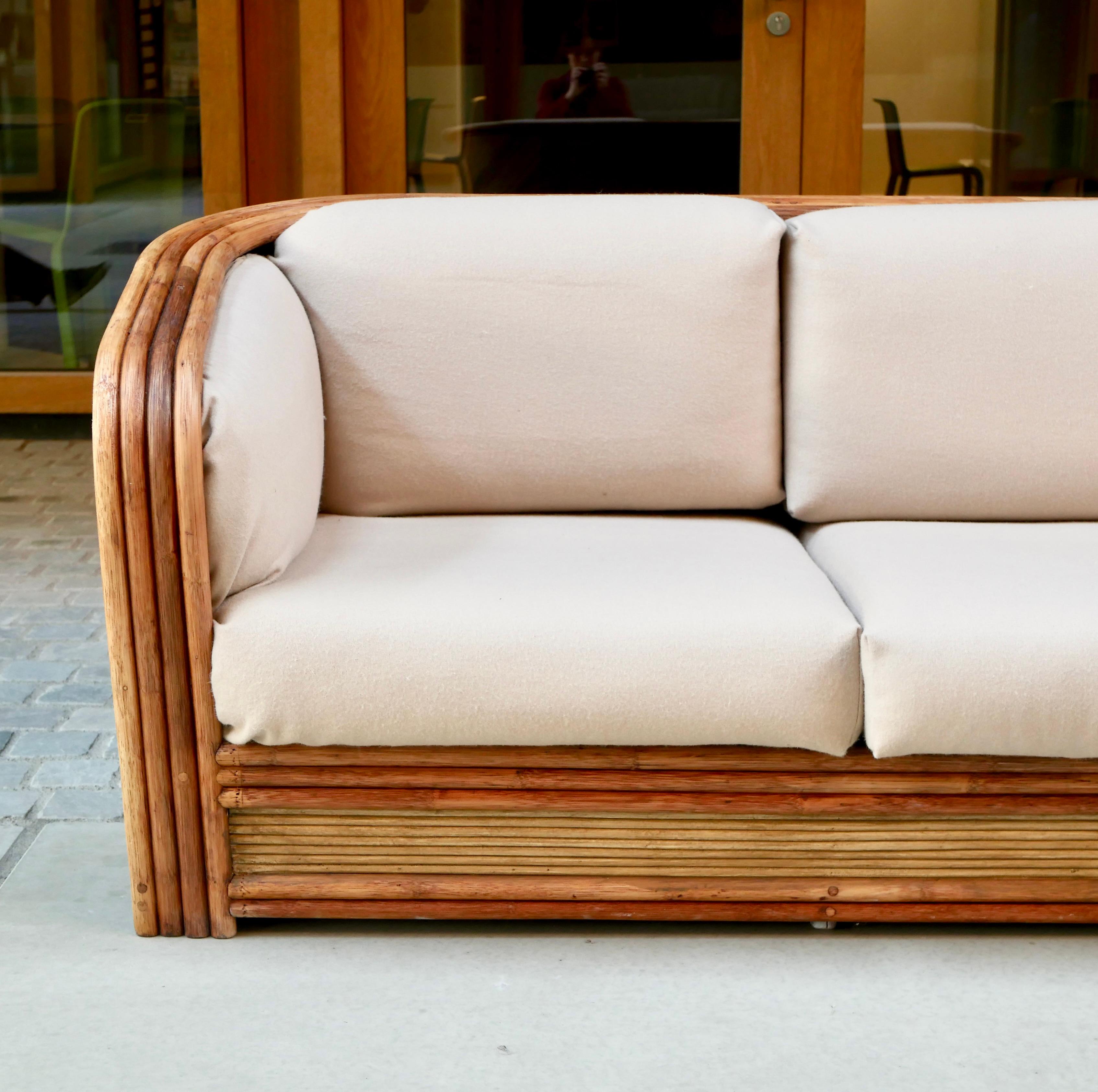 Bohemian Rattan sofa and armchairs lounge set by Maugrion for Roche Bobois, France, 1970s