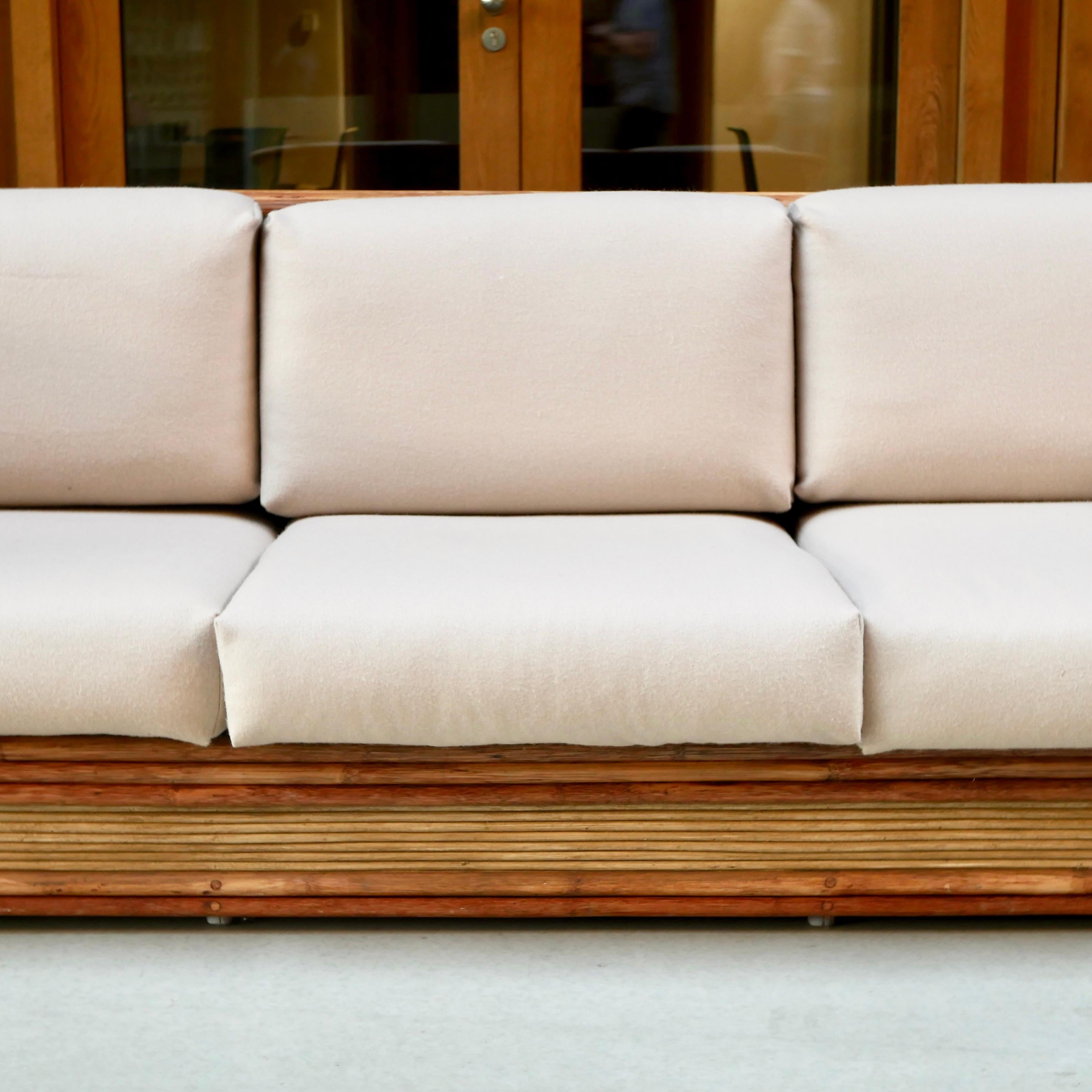 Bohemian Rattan sofa and armchairs lounge set by Maugrion for Roche Bobois, France, 1980s