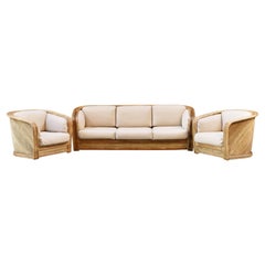 Vintage Rattan sofa and armchairs lounge set by Maugrion for Roche Bobois, France, 1980s