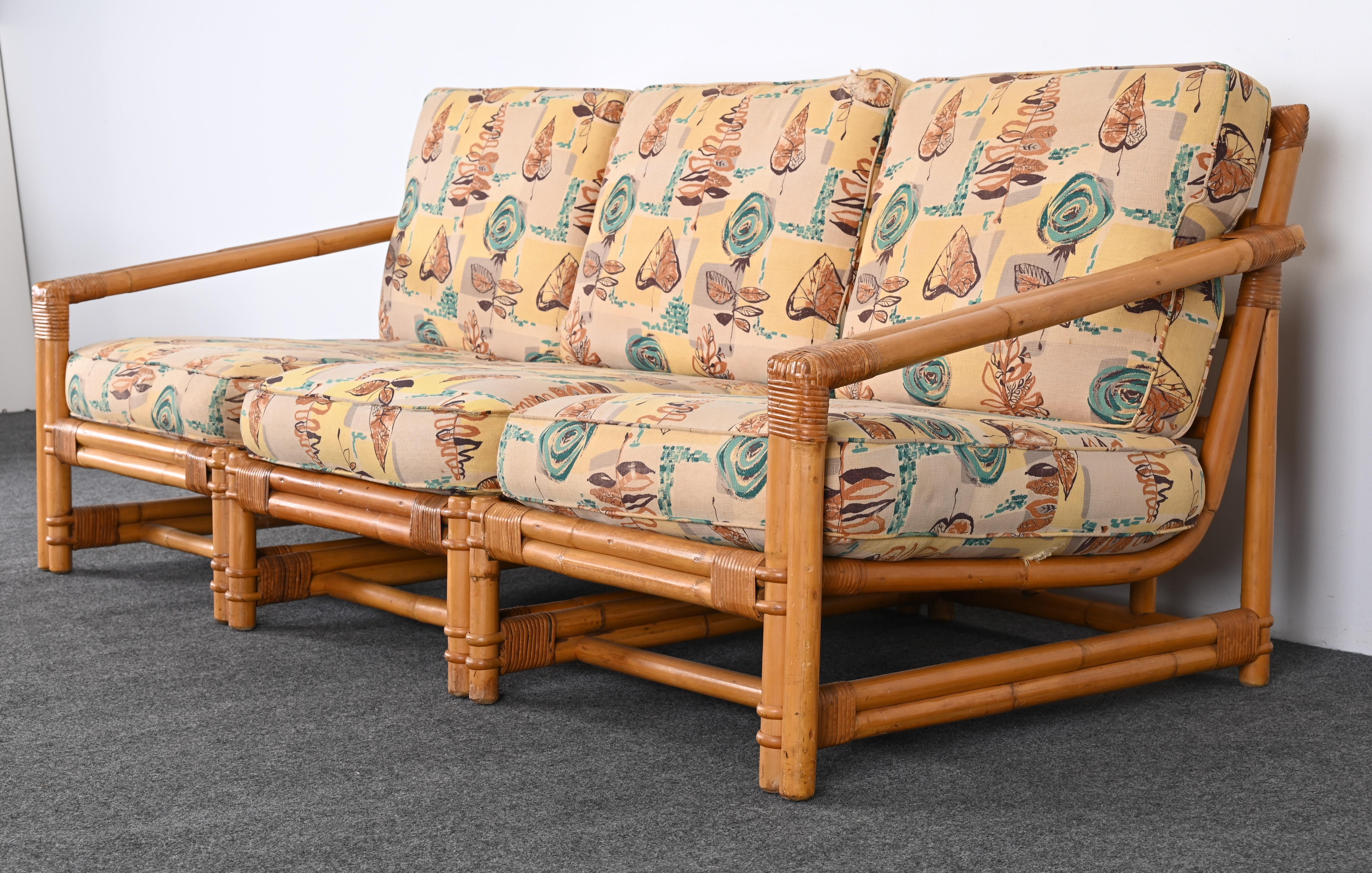 Asian Rattan Sofa and Chair, 1940s