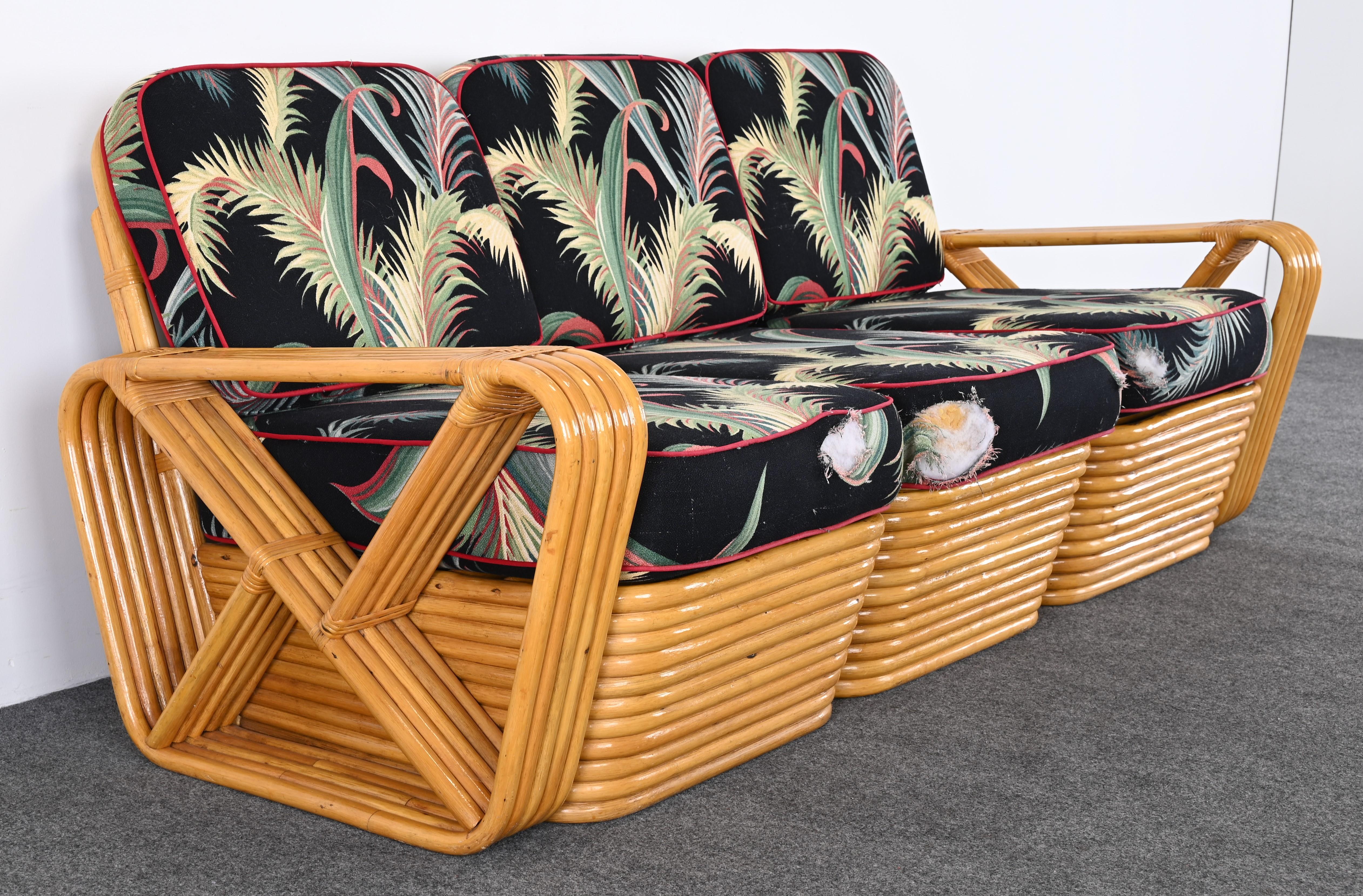 Rattan Sofa and Lounge Chair after Paul Frankl, 1940s 5