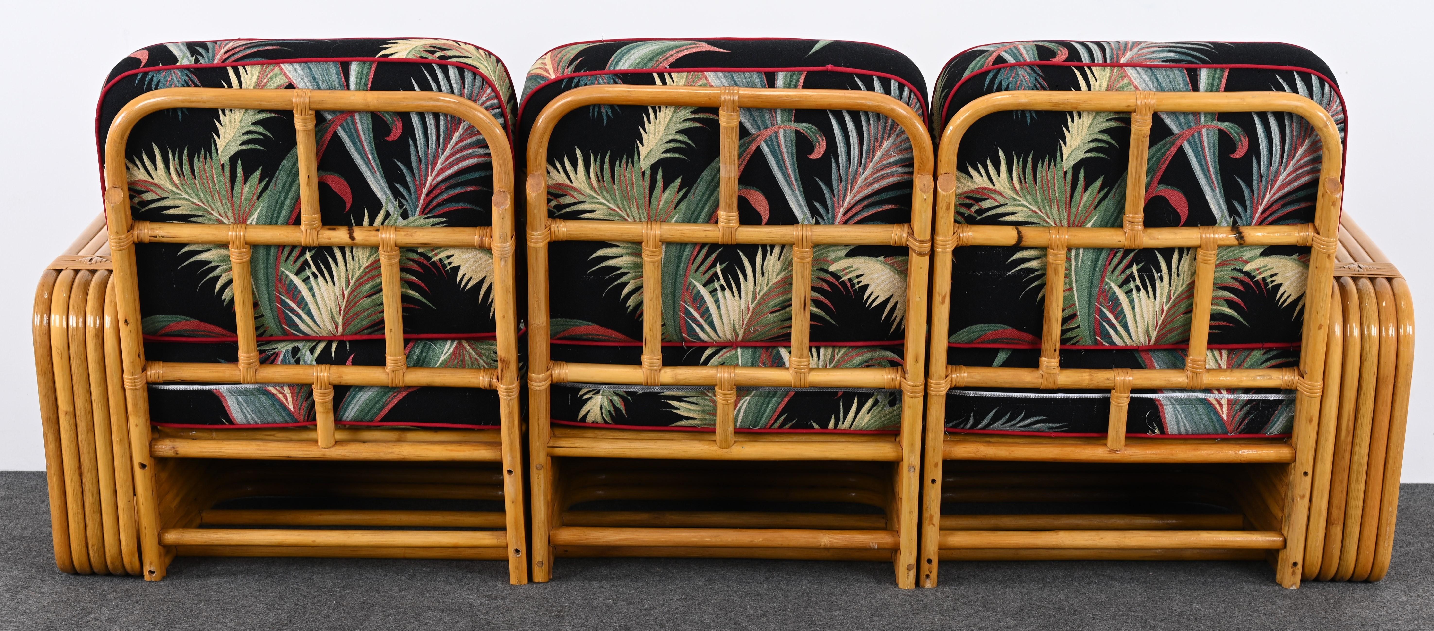 Rattan Sofa and Lounge Chair after Paul Frankl, 1940s 7